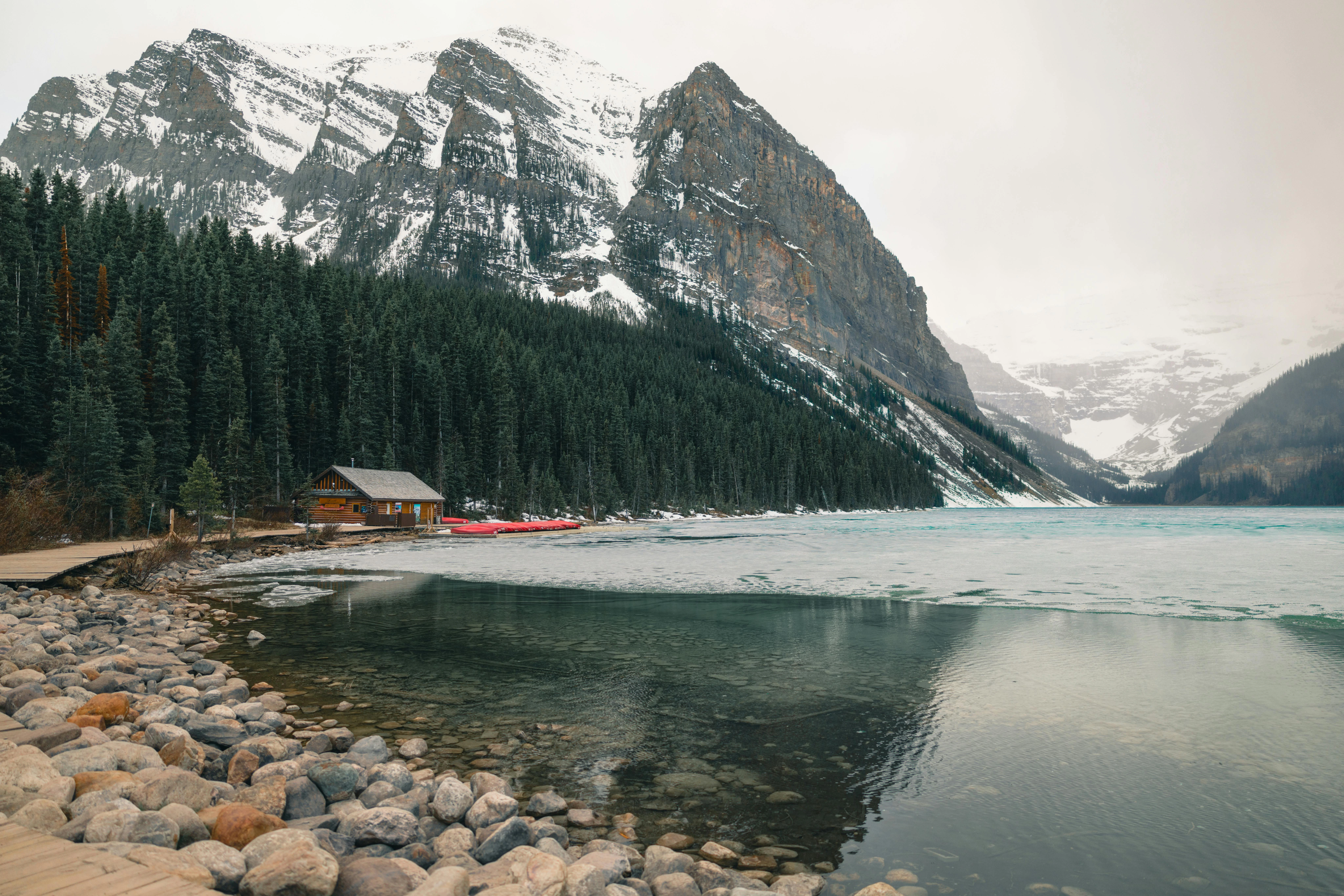 A serene view of Lake Louise in Banff National Park