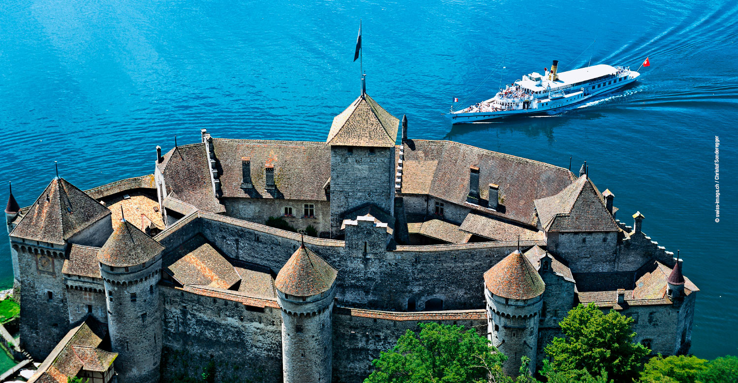 Lake Geneva, with the Chillon Castle on the background.