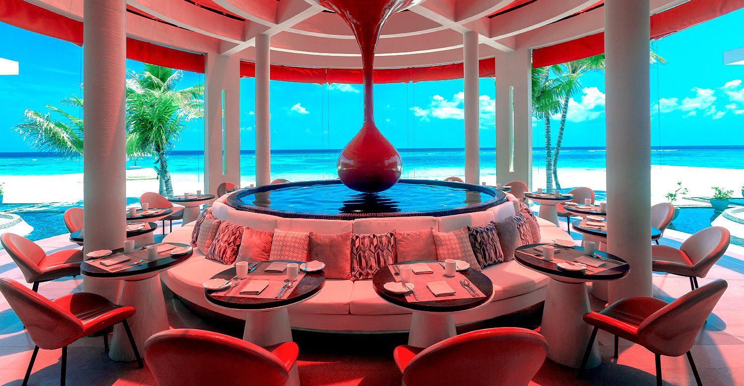 Wine drop seating area at The Courtyard at OBLU SELECT.