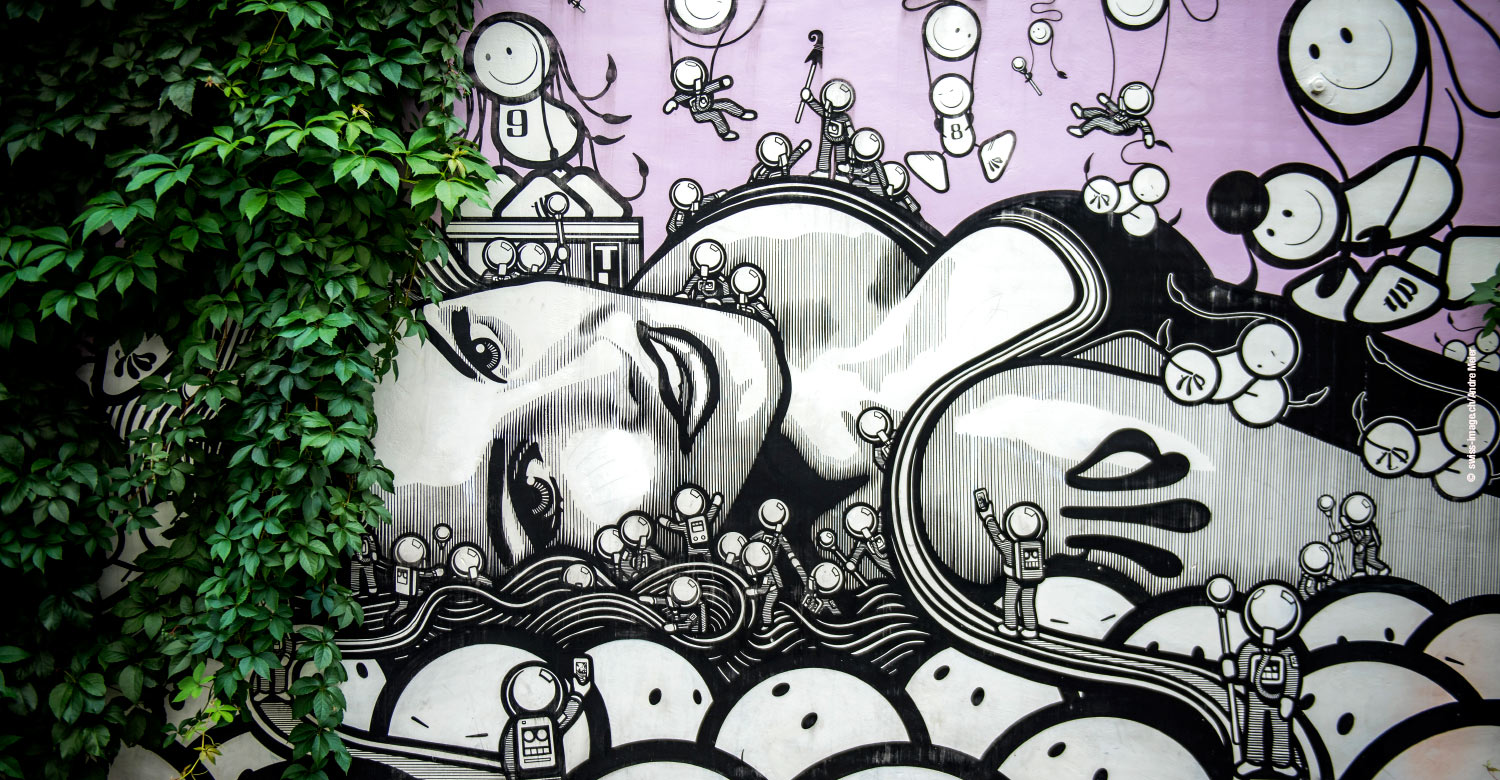 The Basel urban art work 'The London Police' in the Rosshof alley.