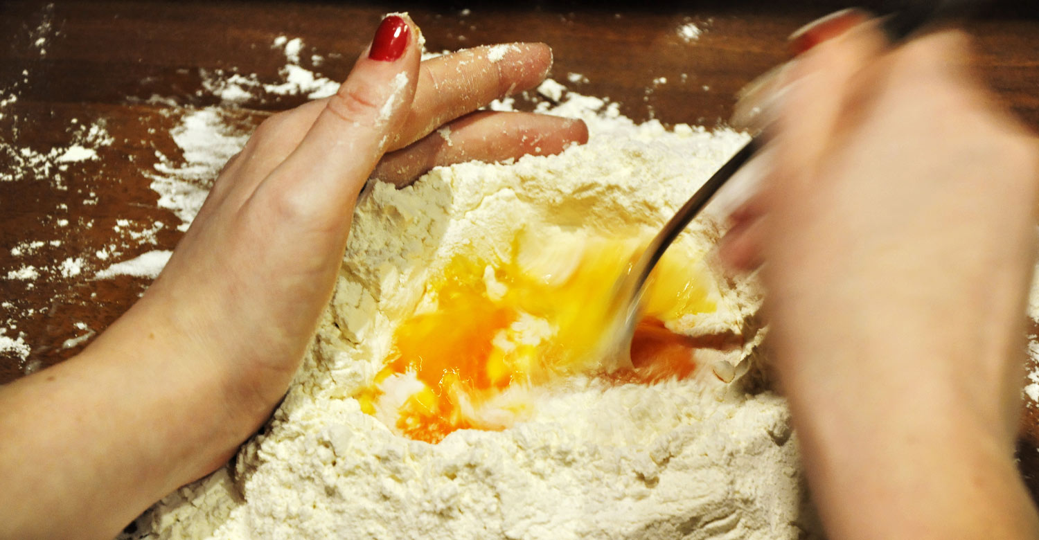 Making pasta in a cooking class