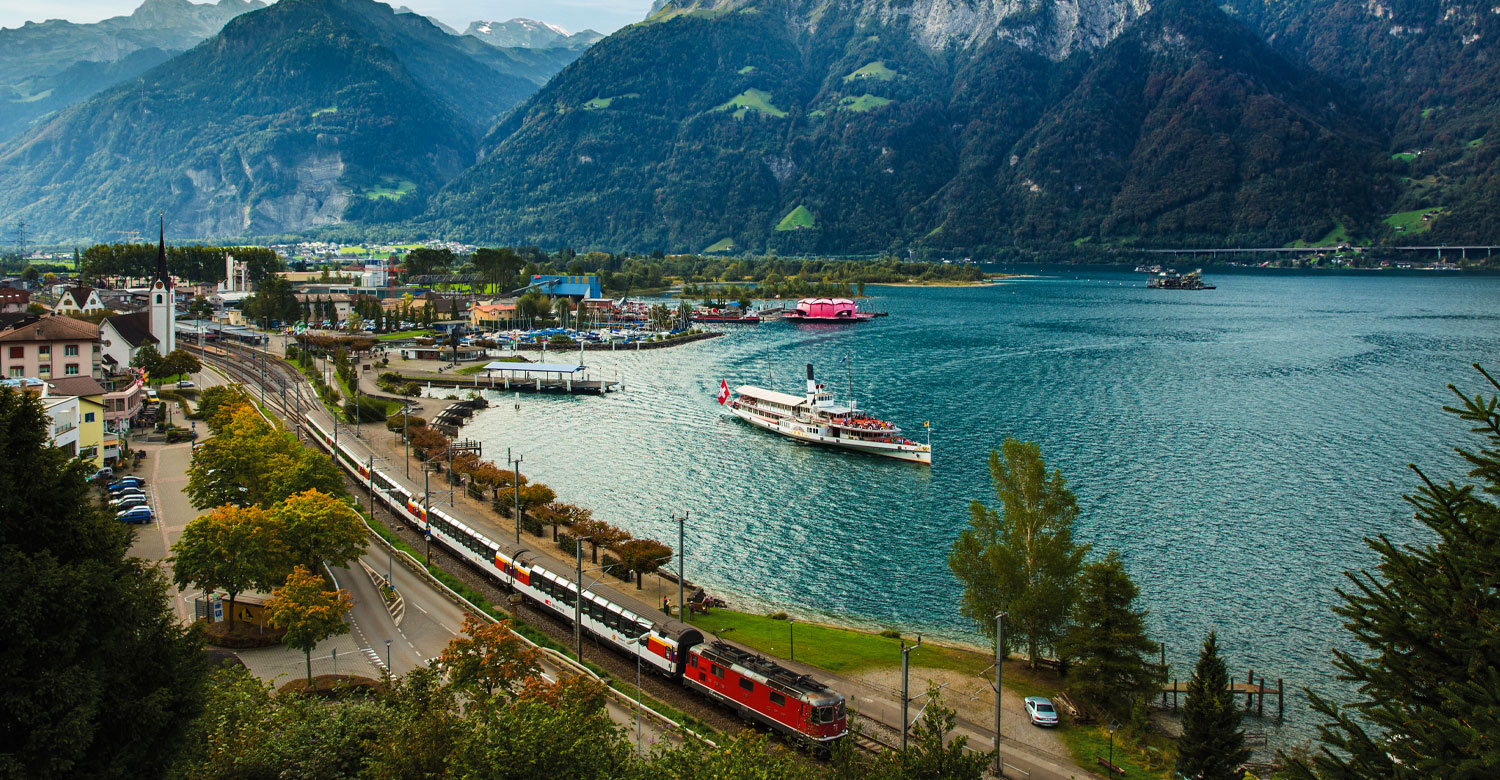Gotthard Panorama Express travelling in Fluelen