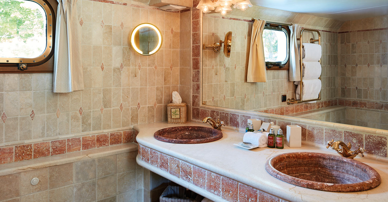 Marble bathroom on your cabin accommodation