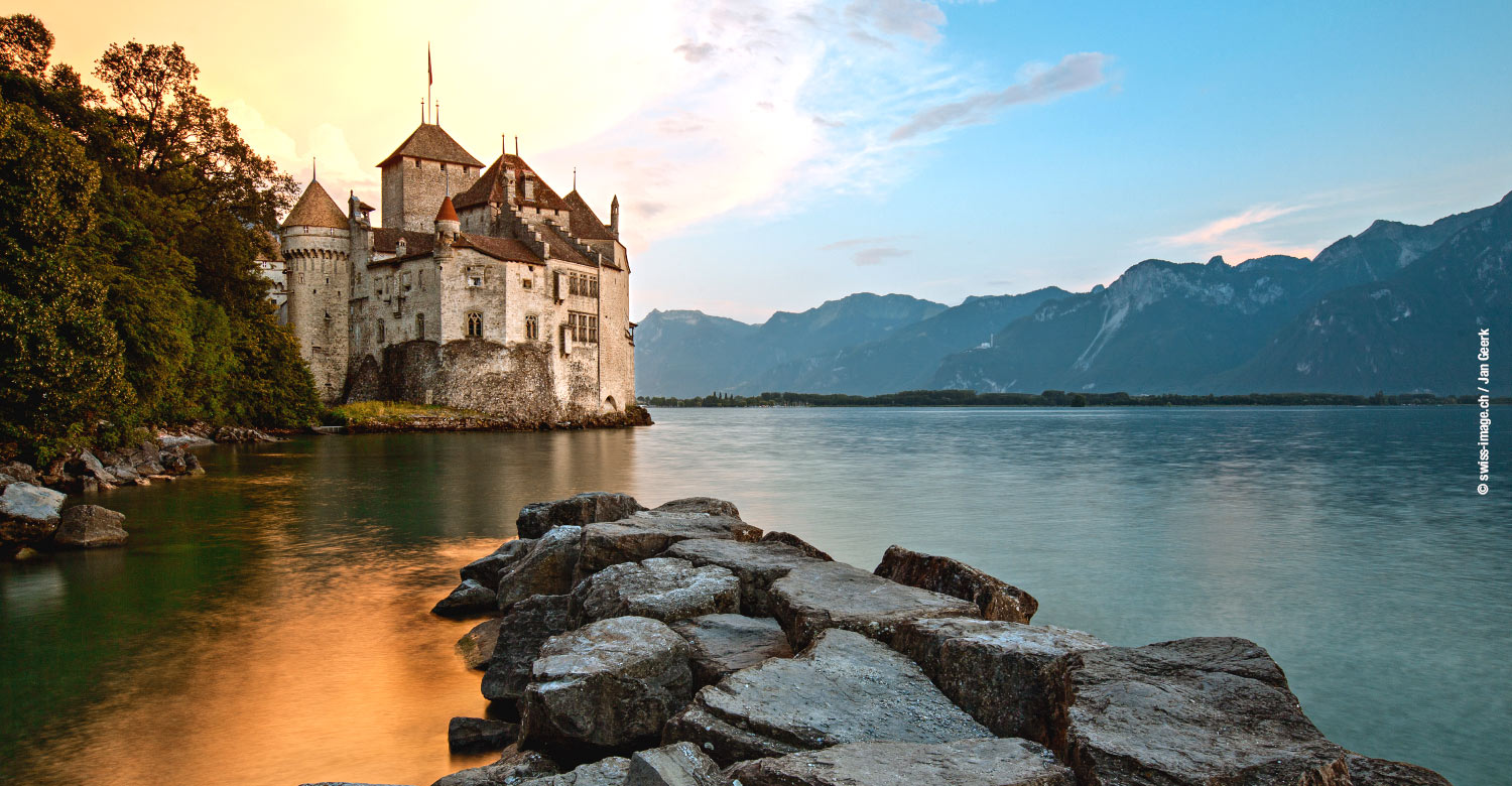 Chillon Castle, considered as the most beautiful castle in Switzerland.