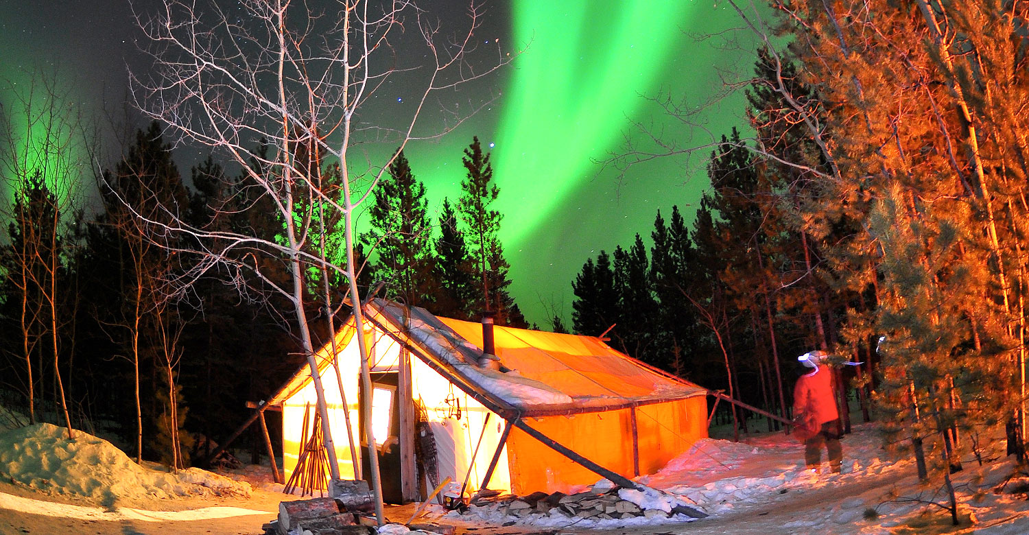 Aurora viewing at the Northern Tales Trading Post in Yukon.