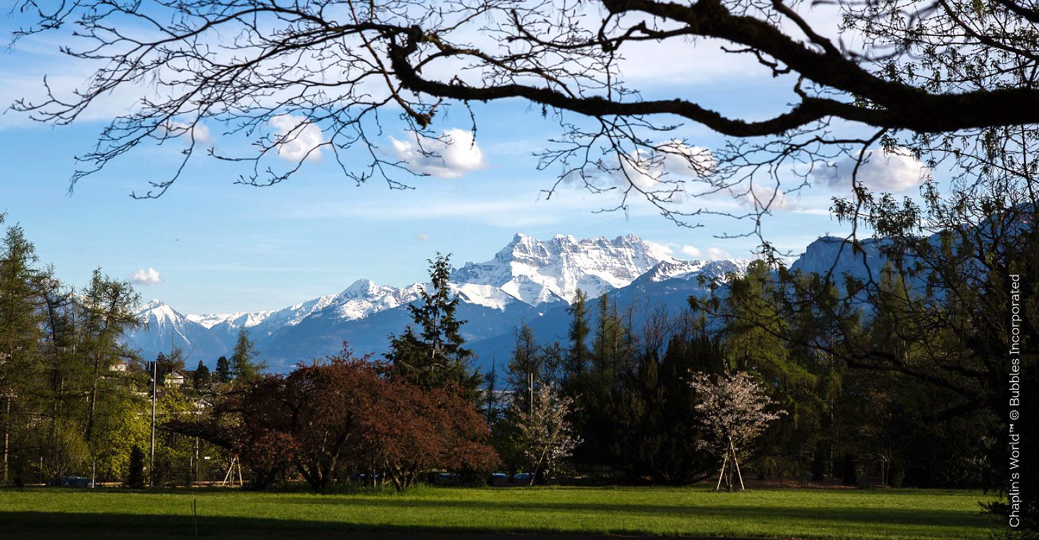 Alpine landscape of Chaplin's World.