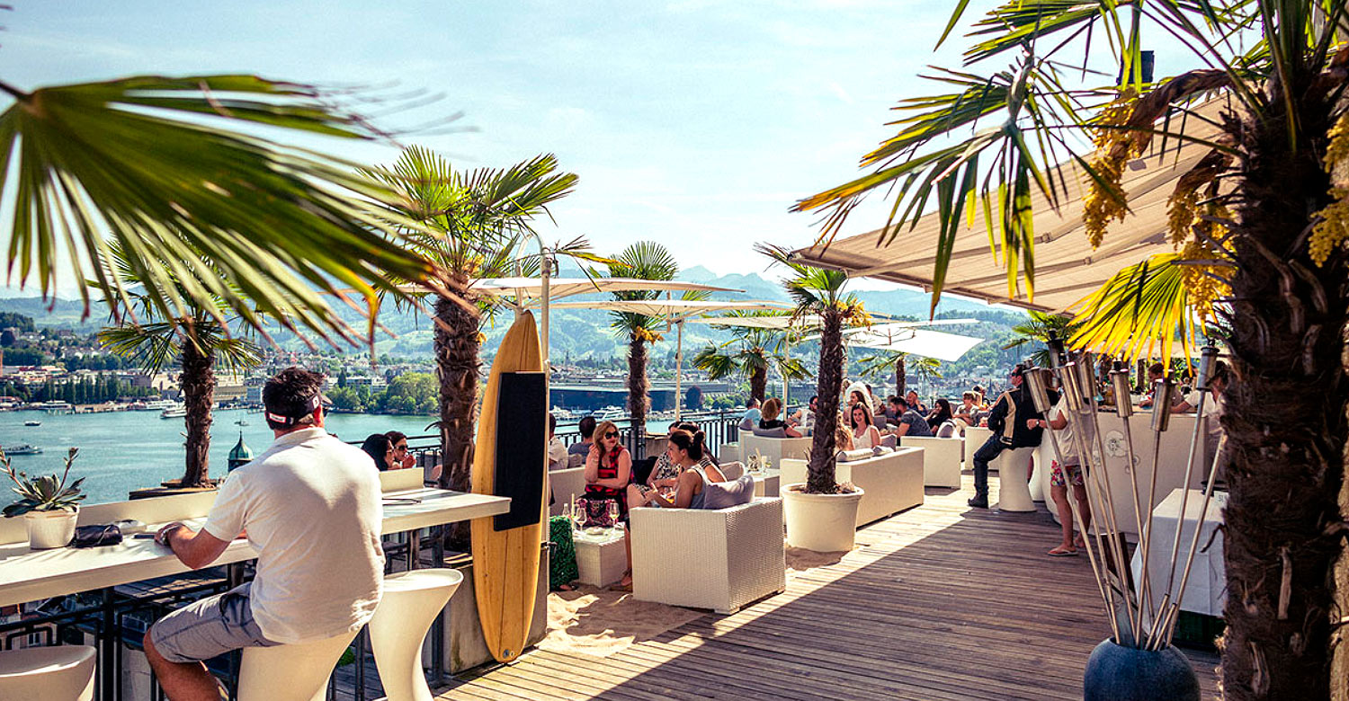 Alfresco dining at Art Deco Hotel Montana, Lucerne.
